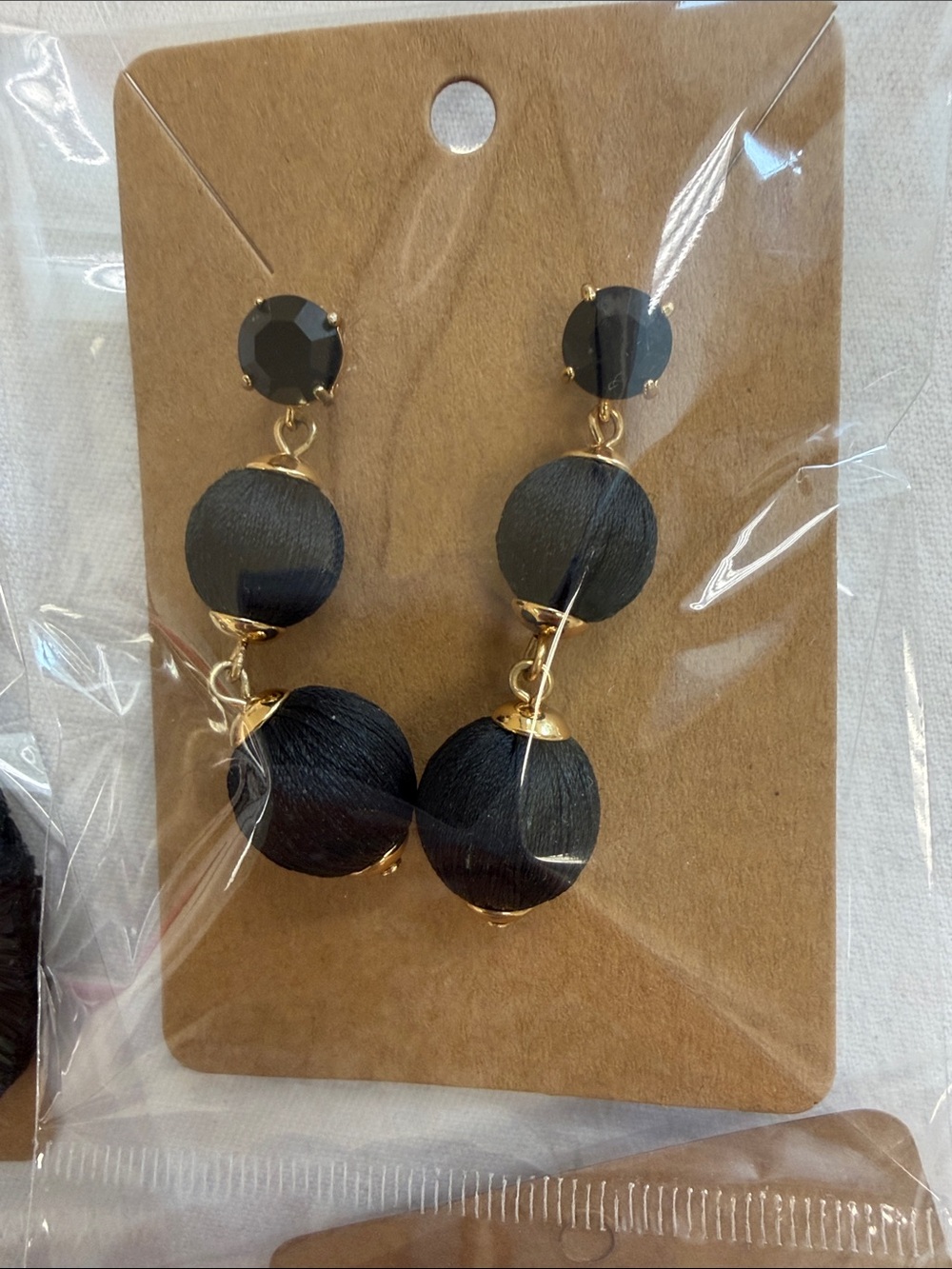 Gold satin Accent Black Drop Earrings - Women Jewelry